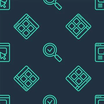 Set line Magnifying glass with check mark, Browser files and UI or UX design on Stock Illustration