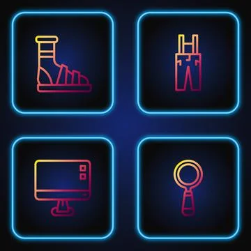 Set line Magnifying glass, Computer monitor screen, Slippers with socks and Stockillustratie