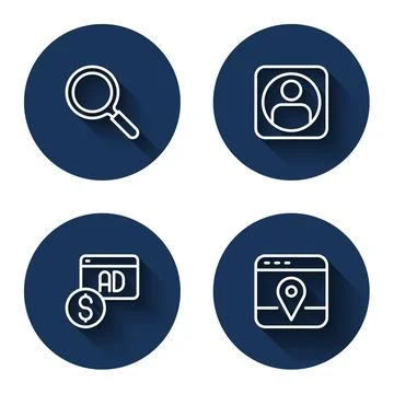 Set line Magnifying glass, Create account screen, Advertising and Infographic 스톡 일러스트