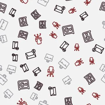 Set line Mail and e-mail, Safe, Briefcase and Office chair on seamless pattern Illustration