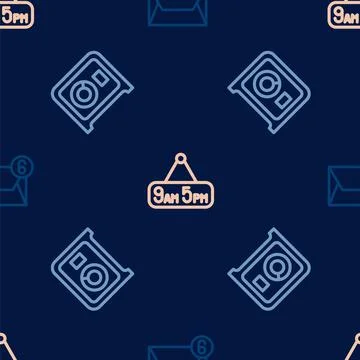 Set line Mail and e-mail, Safe and From 9 to 5 job on seamless pattern. Vector Stock Illustration
