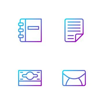 Set line Mail and e-mail, Stacks paper money cash, Notebook and File document 库存插图