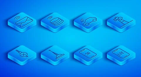 Set line Mail and e-mail, Smart data server, car system, Antenna, Mobile with 5G 스톡 일러스트