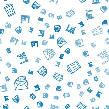 Set line Mail and e-mail, Trash can and Office desk on seamless pattern. Vector Stock Illustration