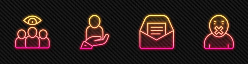 Set line Mail and e-mail, Spy, agent, Life insurance in hand and Censor freedom イラスト素材