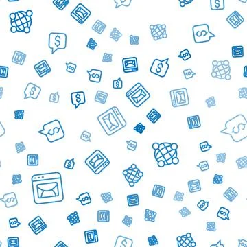 Set line Mail and e-mail, Global technology and Paid support on seamless pattern Stock Illustration