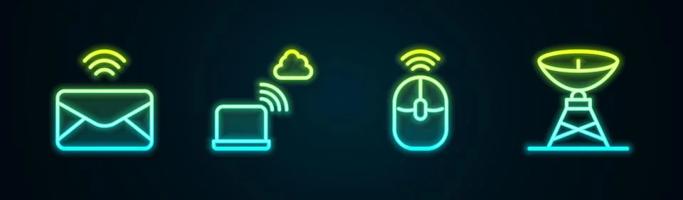 Set line Mail and e-mail, Network cloud connection, Wireless computer mouse and Stock Illustration