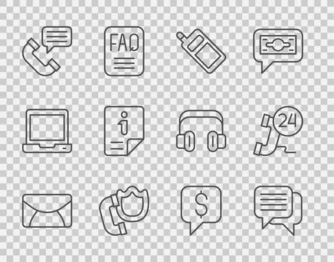 Set line Mail and e-mail, Speech bubble chat, Mobile phone, Telephone handset Stock Illustration