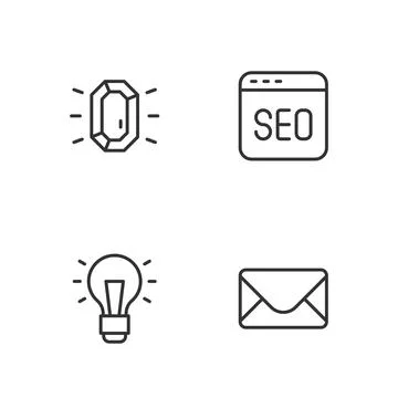 Set line Mail and e-mail, Light bulb, Diamond and SEO optimization icon. Vector イラスト素材