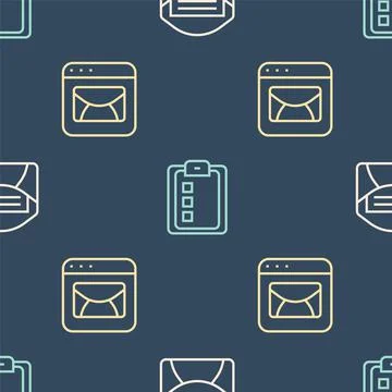 Set line Mail and e-mail, and Online quiz, test, survey on seamless pattern Stock Illustration