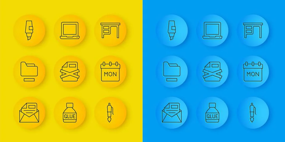 Set line Mail and e-mail, Document folder, Delete file document, Fountain pen Illustrazione stock