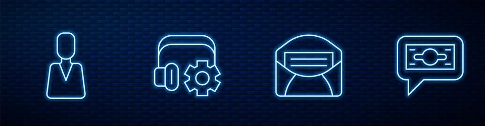 Set line Mail and e-mail, Employee, Headphoneswith settings and Stacks paper  스톡 일러스트