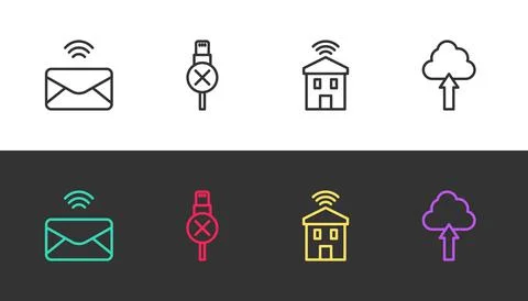 Set line Mail and e-mail, No usb cable cord, Smart home with wi-fi and Cloud  스톡 일러스트