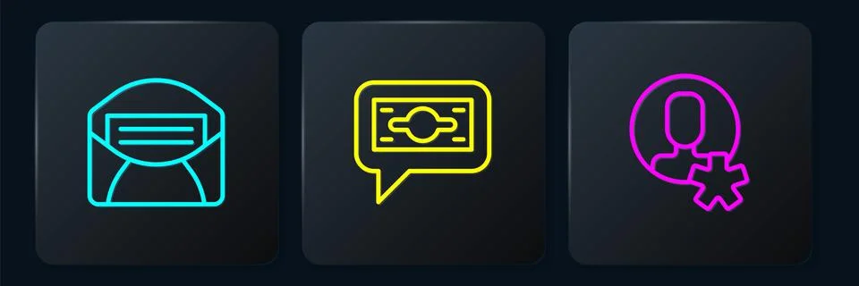 Set line Mail and e-mail, Elected employee and Stacks paper money cash. Black 스톡 일러스트