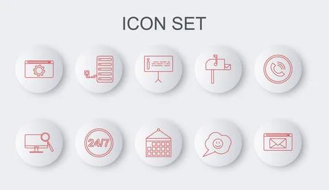 Set line Mail and e-mail, Computer monitor diagnostics, Information, Speech 스톡 일러스트