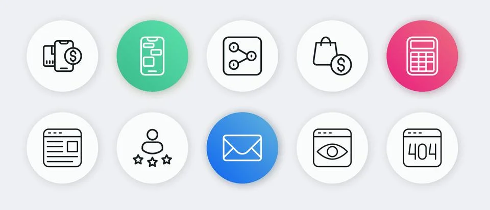 Set line Mail and e-mail, Calculator, Advertising, Personal information col.. Illustrazione stock