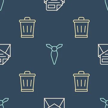 Set line Mail and e-mail, Trash can and Tie on seamless pattern. Vector Stock Illustration