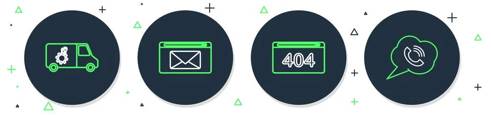 Set line Mail and e-mail, Page with 404 error, Car service and Speech bubbl.. Stock-Illustration