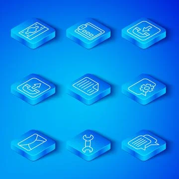 Set line Mail and e-mail, File document, Wrench spanner, Telephone 24 hours.. Illustrazione stock