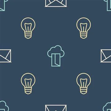 Set line Mail and e-mail, Light bulb and Cloud database on seamless pattern.. Stock Illustration