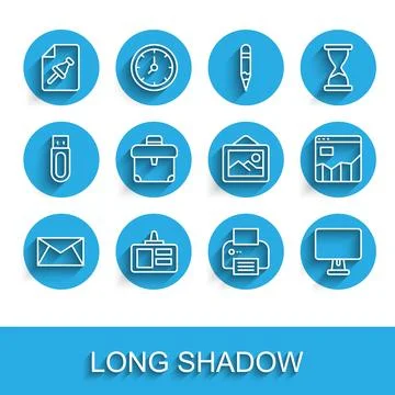 Set line Mail and e-mail, Identification badge, Note paper with push button.. Stock-Illustration