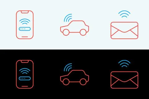 Set line Mail and e-mail, Mobile with wi-fi wireless and Smart car system i.. Stock Illustration