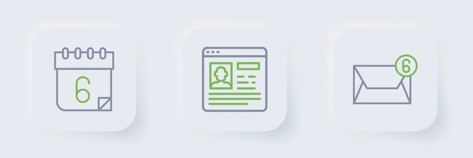Set line Mail and e-mail, Resume and Calendar icon. Vector Illustrazione stock