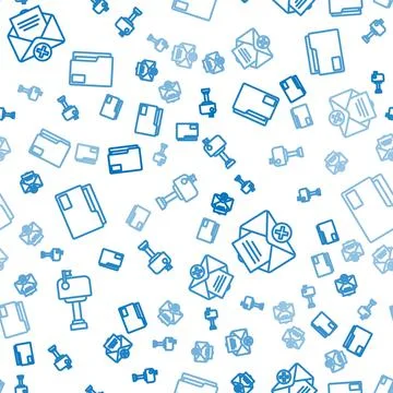 Set line Mail box, Delete envelope and Document folder on seamless pattern Illustrazione stock