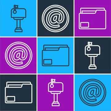 Set line Mail box, Document folder and Mail and e-mail icon. Vector Stock Illustration