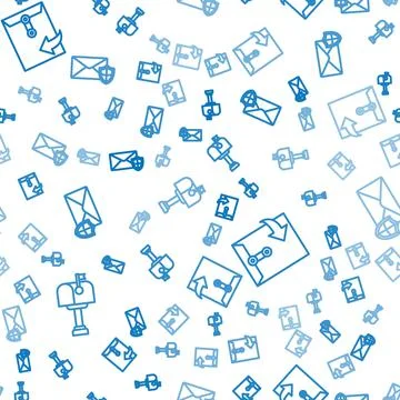 Set line Mail box, Envelope and Envelope with shield on seamless pattern. Vector Illustrazione stock