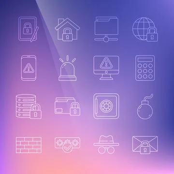 Set line Mail message lock password, Bomb ready to explode, Password protection Ilustración de archivo