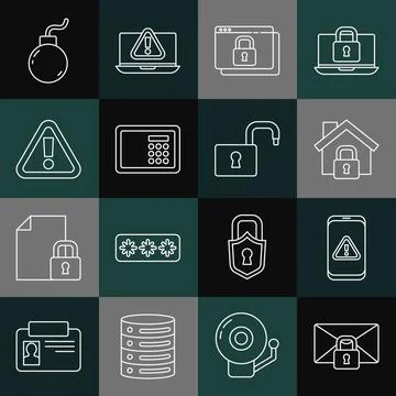 Set line Mail message lock password, House under protection, Secure your site 库存插图