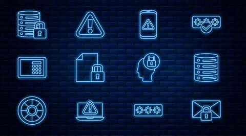 Set line Mail message lock password, Server, Data, Web Hosting, Mobile with Stock Illustration