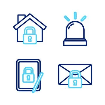 Set line Mail message lock password Tablet with closed padlock Motion sensor  Stock Illustration