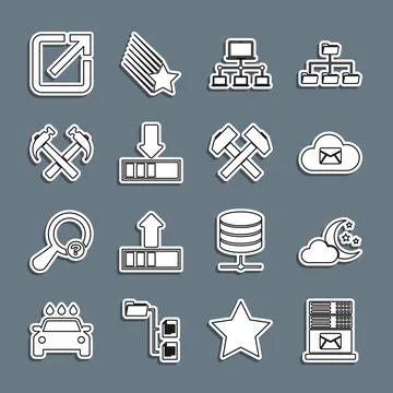 Set line Mail server, Cloud with moon and stars, mail, Computer network, Loading Stock-Illustration