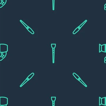 Set line Makeup brush, Nail file and Hair dryer on seamless pattern. Vector Stockillustratie