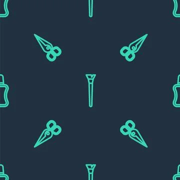 Set line Makeup brush, Scissors and Nail polish bottle on seamless pattern イラスト素材