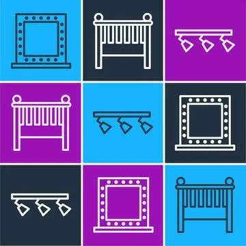 Set line Makeup mirror with lights, Led track lights and lamps and Baby crib Stock Illustration