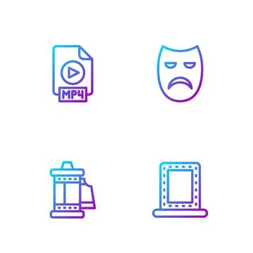Set line Makeup mirror with lights, Camera roll cartridge, MP4 file document and Stock Illustration