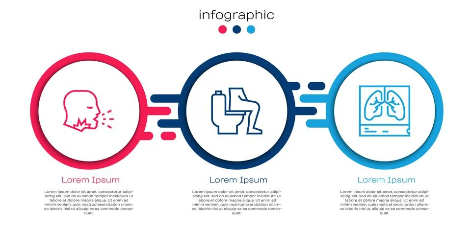 Set line Man coughing, Constipation and Lungs x-ray. Business infographic Illustrazione stock