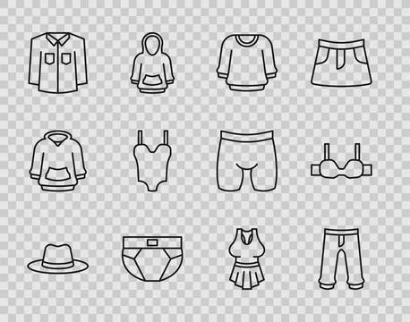 Set line Man hat, Pants, Sweater, Men underpants, Shirt, Swimsuit, Undershirt Stock Illustration