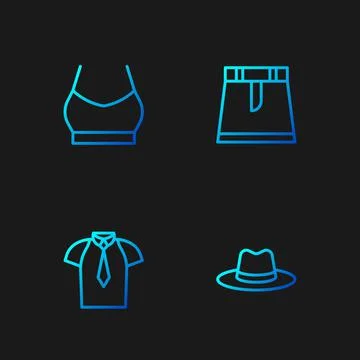 Set line Man hat, Shirt, Female crop top and Skirt. Gradient color icons. Vector 스톡 일러스트