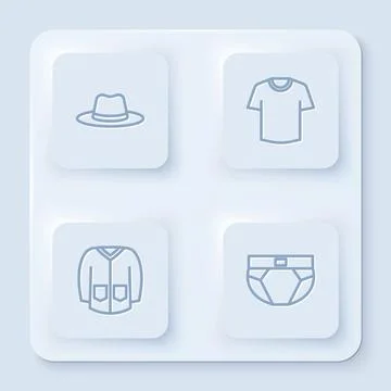Set line Man hat, T-shirt, Sweater and Men underpants. White square button... イラスト素材