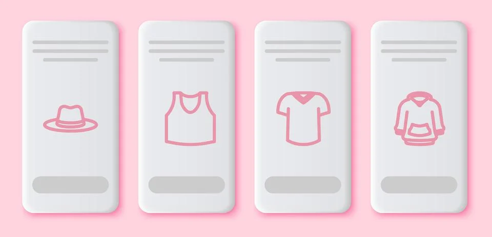 Set line Man hat, Undershirt, T-shirt and Hoodie. White rectangle button. Vector 스톡 일러스트