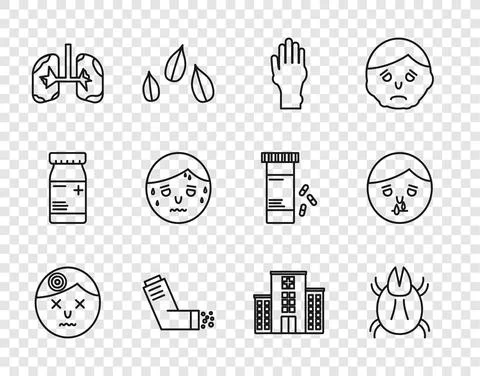 Set line Man having headache, Parasite mite, Hand with psoriasis or eczema 스톡 일러스트