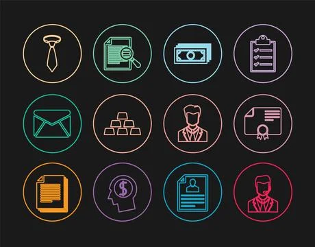 Set line Man with a headset, Certificate template, Stacks paper money cash, Gold 스톡 일러스트