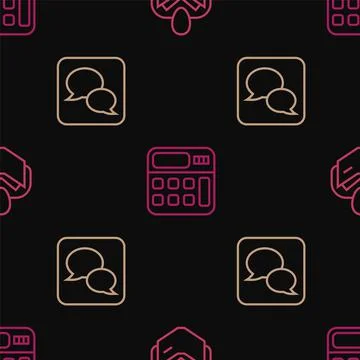 Set line Man reading book, Speech bubble chat and Calculator on seamless pattern 스톡 일러스트