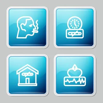 Set line Man smoking a cigarette, No time, at home and Heartbeat increase icon Stock Illustration
