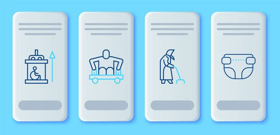 Set line Man without legs sitting wheelchair, Grandmother, Elevator for dis.. Stock Illustration