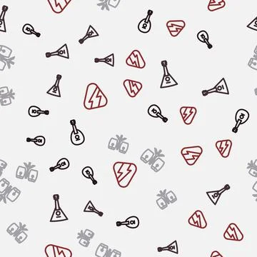 Set line Mandolin, Balalaika, Conga drums and Guitar pick on seamless pattern Stock Illustration